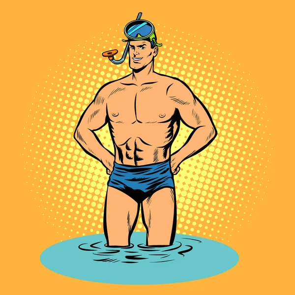 Swimmer in swimming trunks and mask for scuba diving — Stock Vector