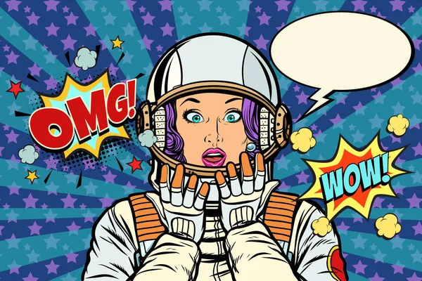 Неожиданный жест женщины-астронавта — стоковый вектор