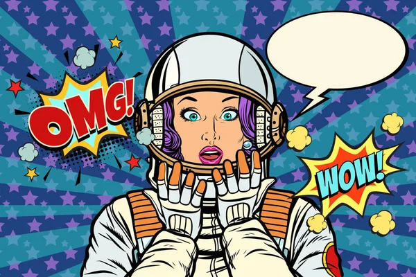 Astronaut vrouw verrassing gebaar — Stockvector