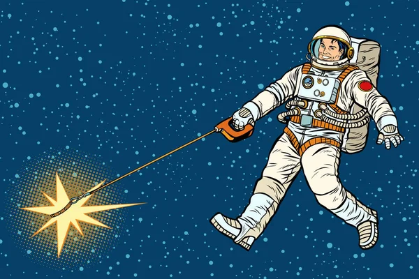 Astronaute marche une étoile comme un chien — Image vectorielle