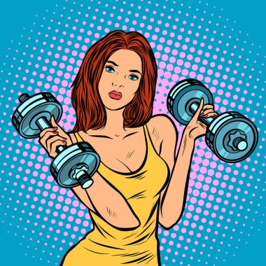 Spor salonunda dumbbells ile güzel kadın