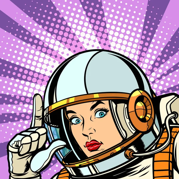 Astronaut woman points up — Stock Vector