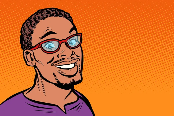 Afrikaner lächelt. Hipster mit Brille — Stockvektor