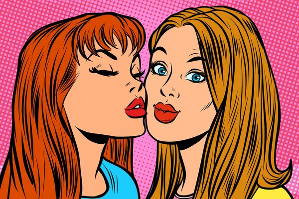 Woman kissing girlfriend on the cheek — Stock Vector