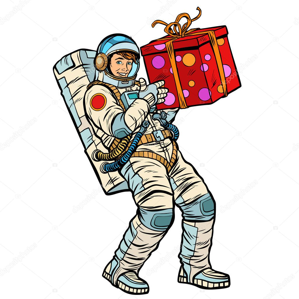 Cosmonaut with gift box