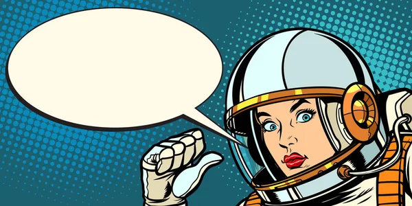 Serious astronaut woman points at herself — Stock Vector