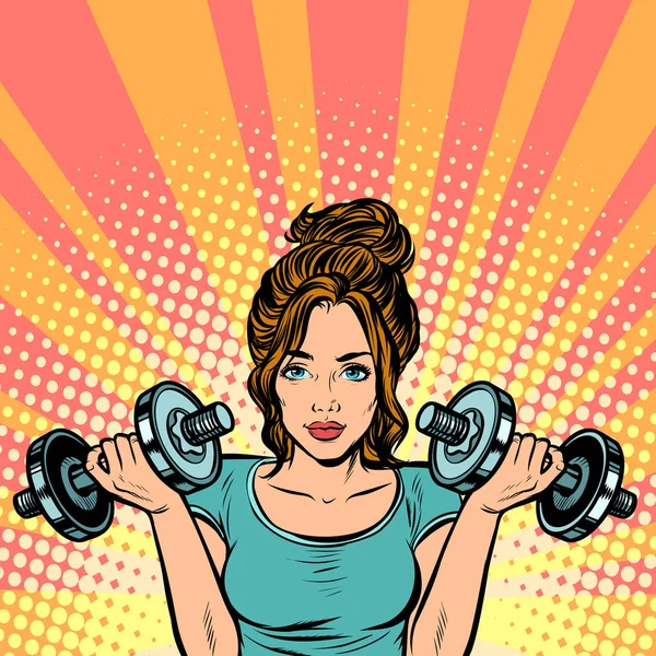 Beautiful woman with dumbbells in gym — Stock Vector