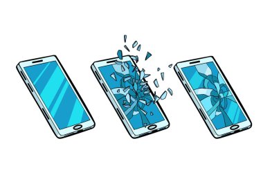 Smartphone bütün, kırık cam ve telefonu bozuldu