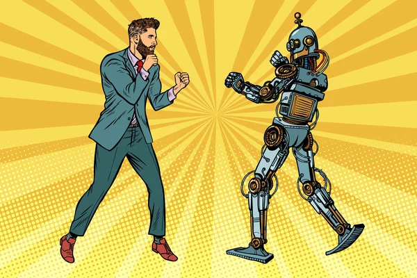Бизнесмен борется с роботом — стоковый вектор