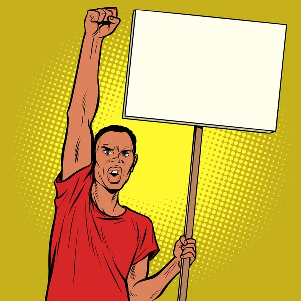Африканский человек протестует с плакатом — стоковый вектор