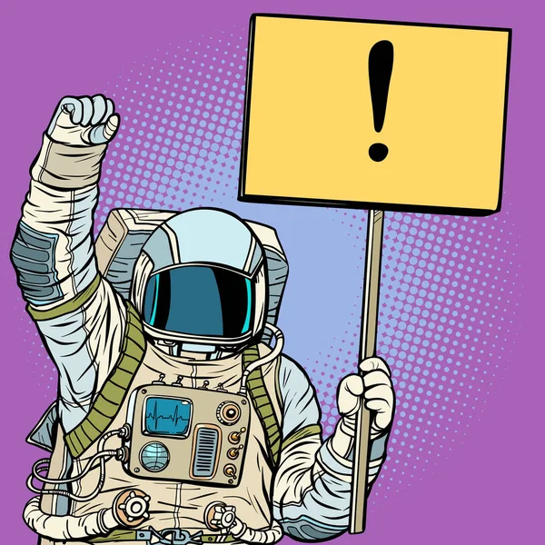 Astronauta protesta con un cartel — Vector de stock