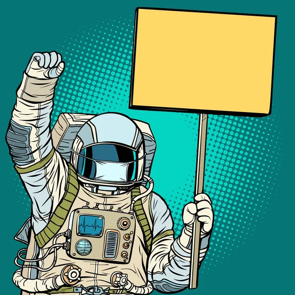 Astronaut in een medische masker protesten met een poster — Stockvector