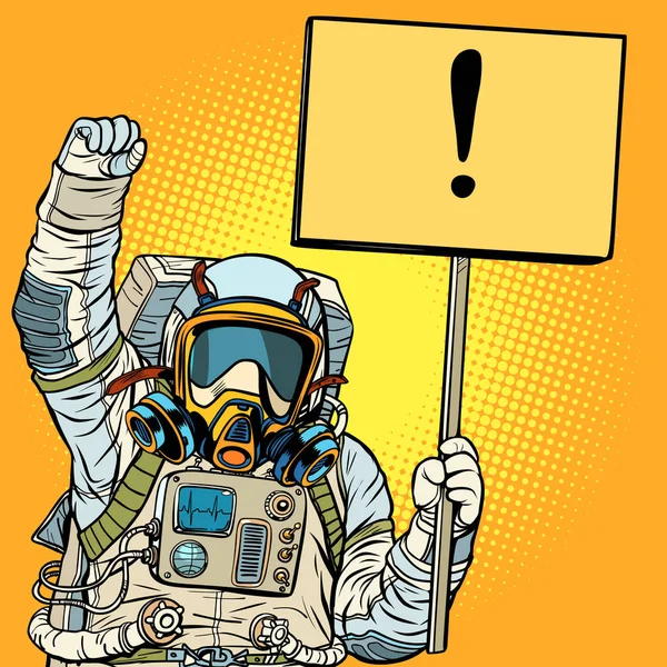 Űrhajós a gázálarc légszennyezés ellen tiltakoznak. Ökológia — Stock Vector