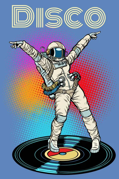 Disco. Woman astronaut dancing — Stock Vector
