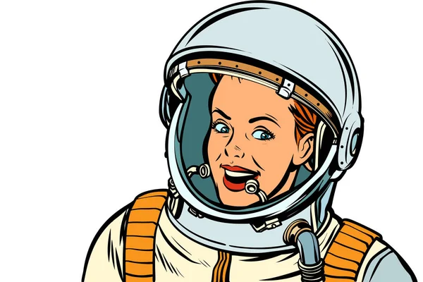 Mulher-astronauta sorridente. Isolar no fundo branco —  Vetores de Stock