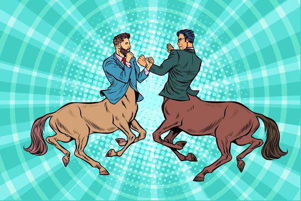 Pop-art dwóch biznesmenów centaur walki — Wektor stockowy