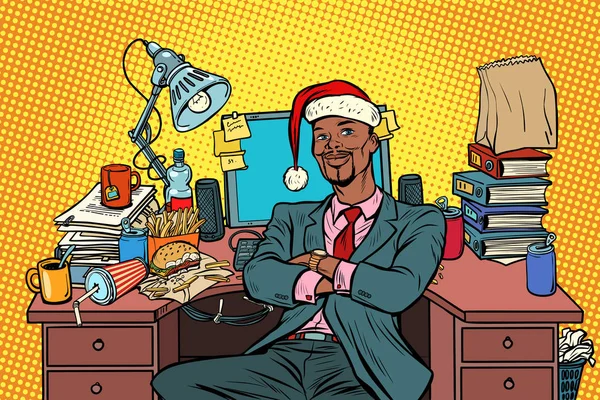 Pop-artu Afryki biznesmen, Boże Narodzenie w miejscu pracy — Wektor stockowy