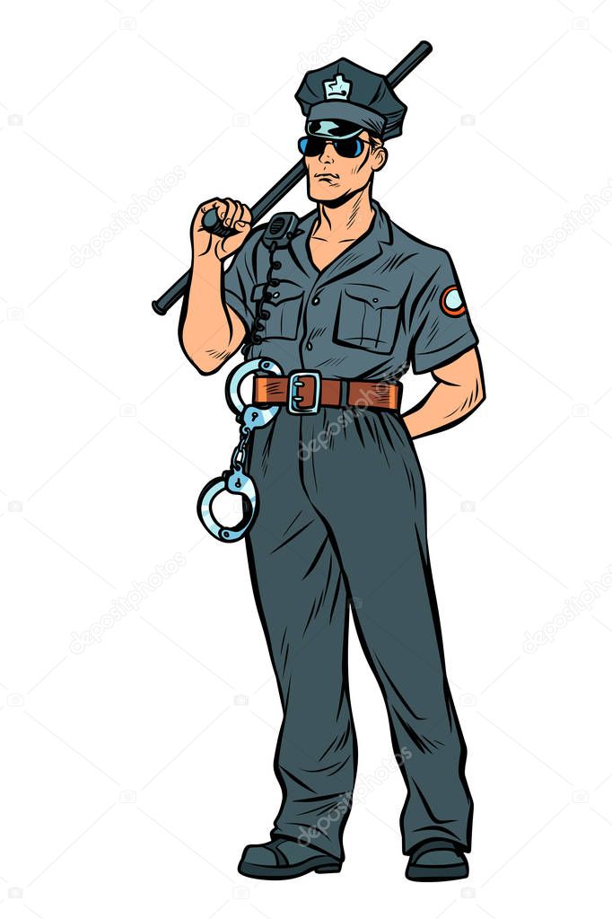 pop art Cop with a police baton