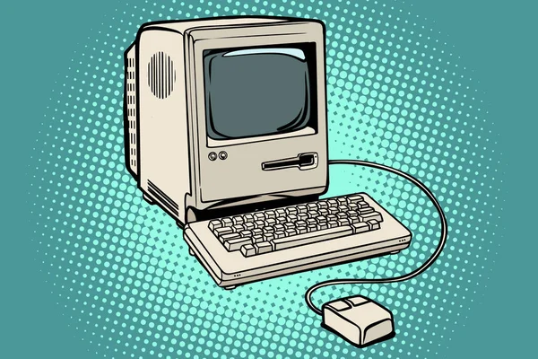 Retro computer monitor toetsenbord en muis — Stockvector