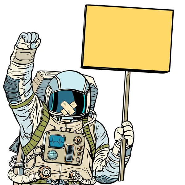 Astronauten med gag protesterar. Isolera på vit bakgrund — Stock vektor