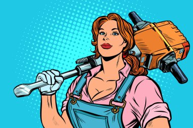 yol işçisi Builder matkap ile kadın