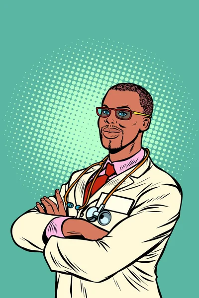 Confident African doctor. Medical profession — Stock Vector