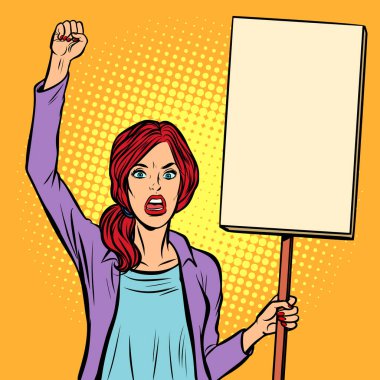 pop art kadın bir poster ile protesto. İnci, siyasi eylemci