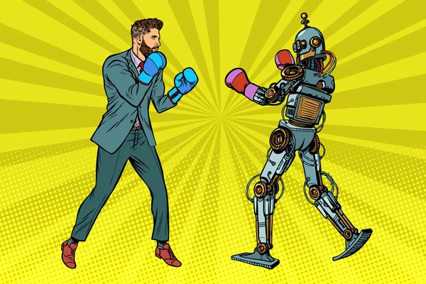 Man Boxing com um robô — Vetor de Stock