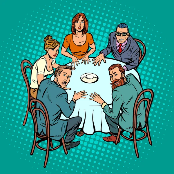 Occult seance, people at the table — Stock Vector