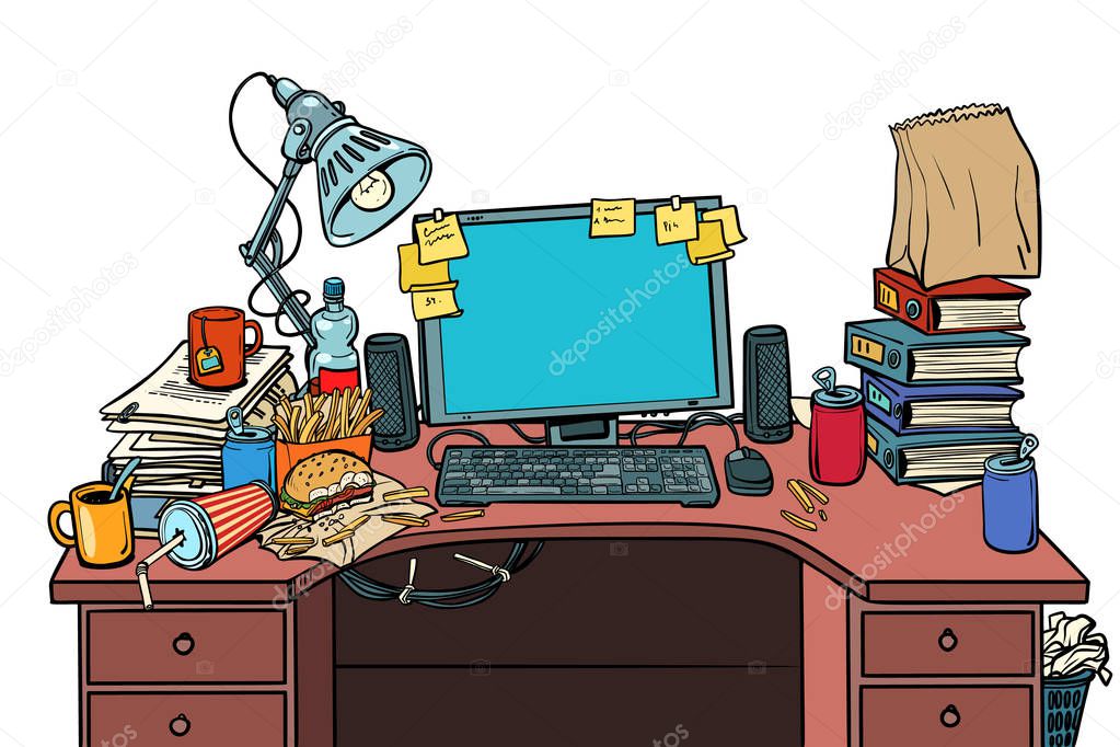 pop art Male workplace Isolate on white background