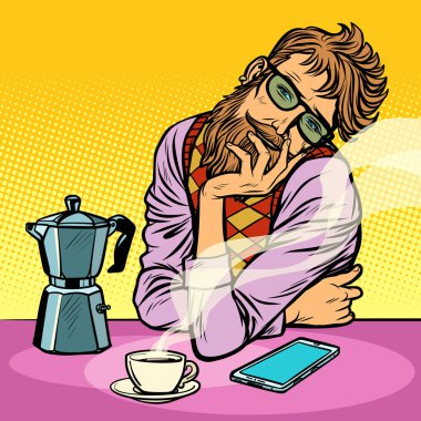 hipster man morning coffee clipart