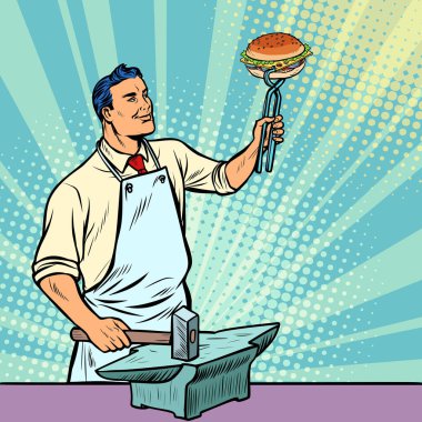Demirci forges örs üzerinde hamburger yemek