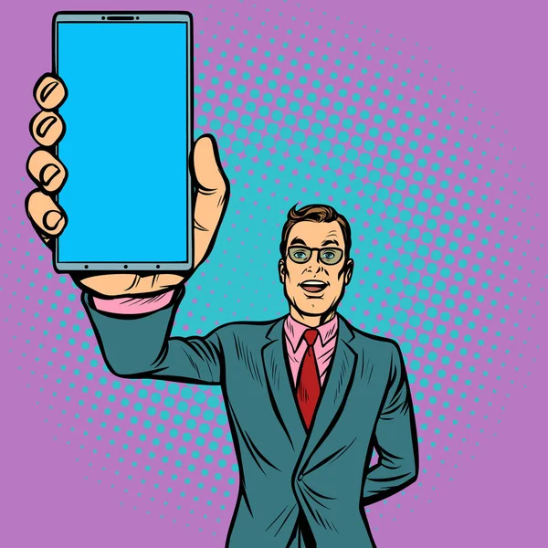 Biznesmen pokazuje smartfona — Wektor stockowy