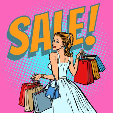 bride shopping, woman with bags clipart
