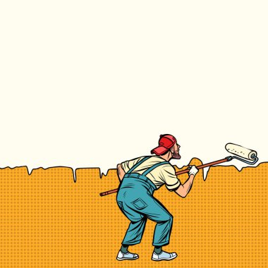 çalışan ressam boyalar orta duvar