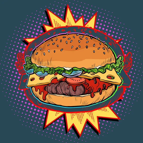 Hot Hamburger op brand — Stockvector