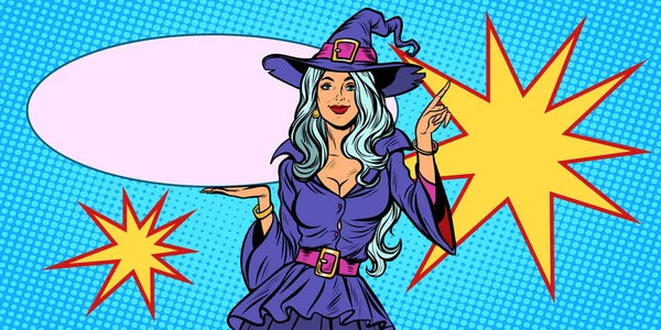 Halloween cadı kostüm güzel bir kadın. tatil arka plan — Stok Vektör