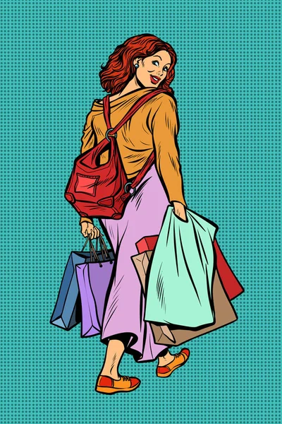 Mujer va de compras — Vector de stock