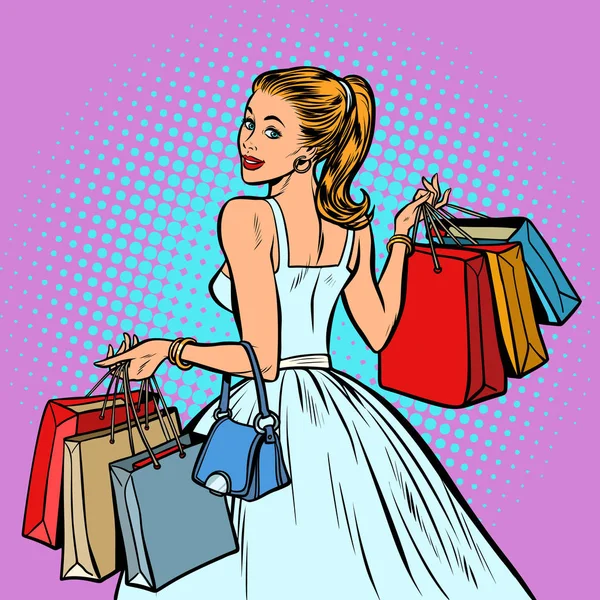 Bride shopping, woman with bags — Stock Vector