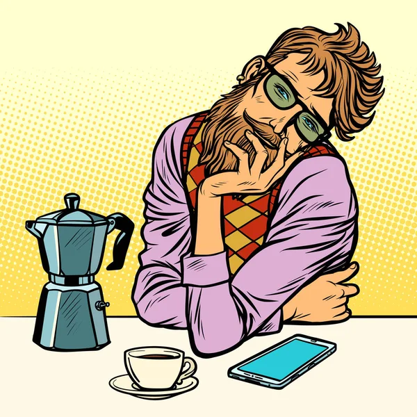 Hipster adam sabah kahvesi — Stok Vektör