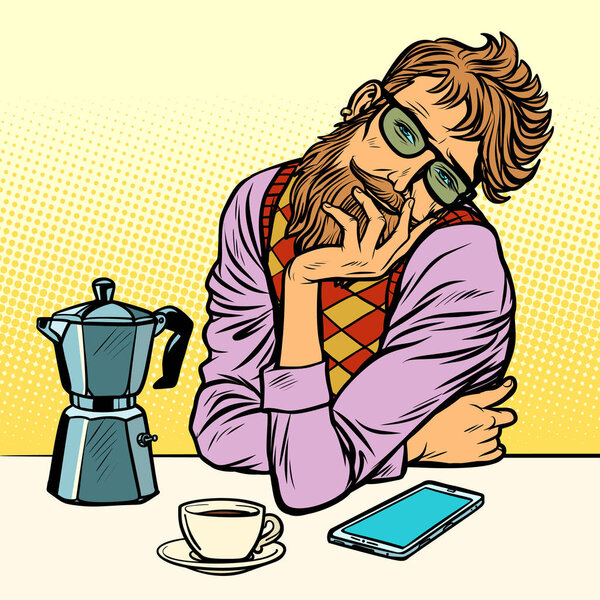 hipster man morning coffee