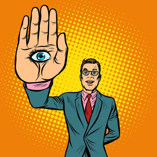 Man eye palm, spiritism occult — Stock Vector