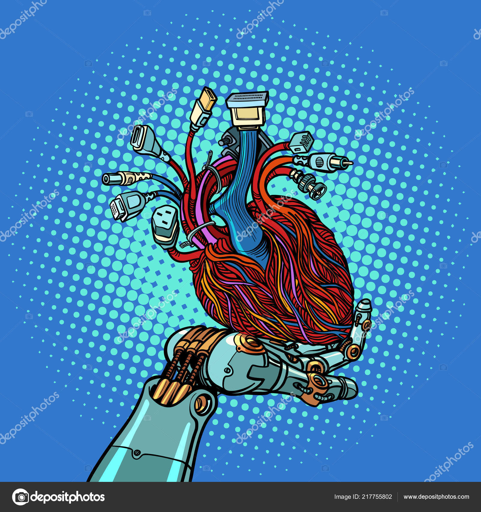 Cyber heart in robot hand Stock Illustration by ©studiostoks #217755802