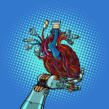 cyber heart in robot hand clipart