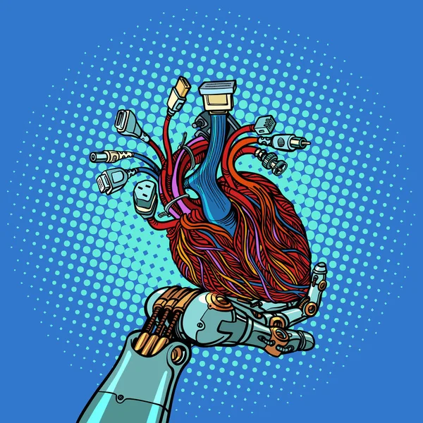 Cyber καρδιά στο χέρι ρομπότ — Διανυσματικό Αρχείο