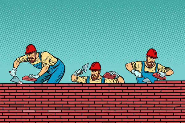 строительная команда кладет кирпичный фон стены
