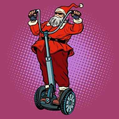 Noel Baba motorcu Noel hediyeleri ile bir elektrikli scooter rides
