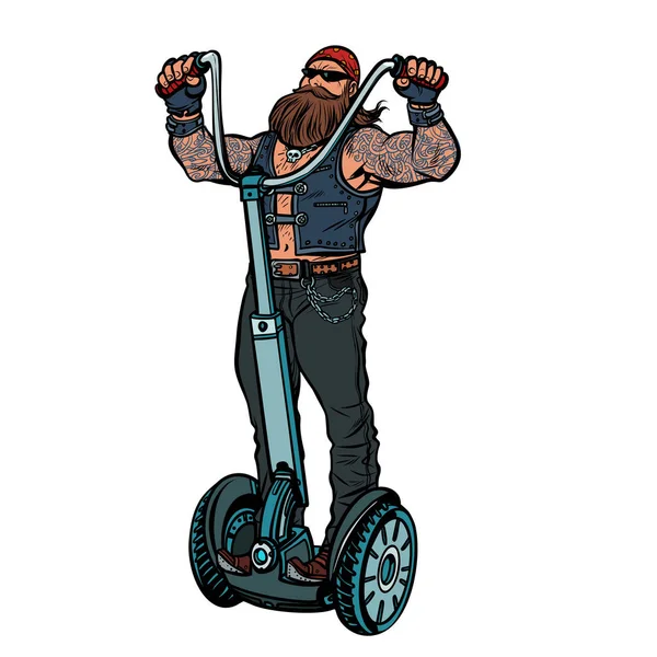 Biker on electric scooter, rider. Isolate on white background — Stock Vector