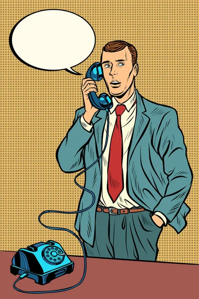 Mann spricht auf einem Retro-Telefon — Stockvektor