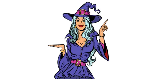 Hermosa bruja. Anunciar fiesta de Halloween — Vector de stock